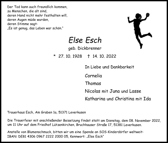 Anzeige von Else Esch von Kölner Stadt-Anzeiger / Kölnische Rundschau / Express