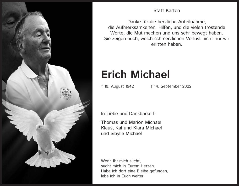  Traueranzeige für Erich Michael vom 29.10.2022 aus Kölner Stadt-Anzeiger / Kölnische Rundschau / Express