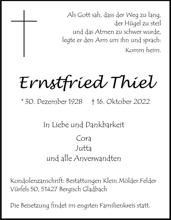 Anzeige von Ernstfried Thiel von Kölner Stadt-Anzeiger / Kölnische Rundschau / Express