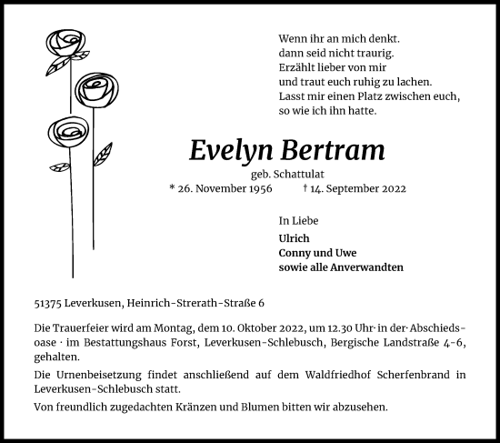 Anzeige von Evelyn Bertram von Kölner Stadt-Anzeiger / Kölnische Rundschau / Express