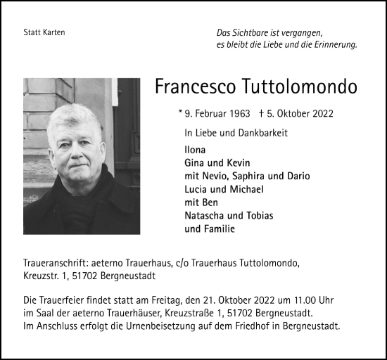 Anzeige von Francesco Tuttolomondo von  Anzeigen Echo 