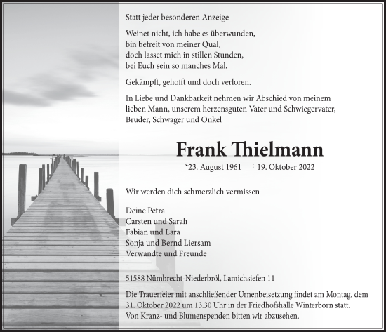 Anzeige von Frank Thielmann von  Lokalanzeiger 