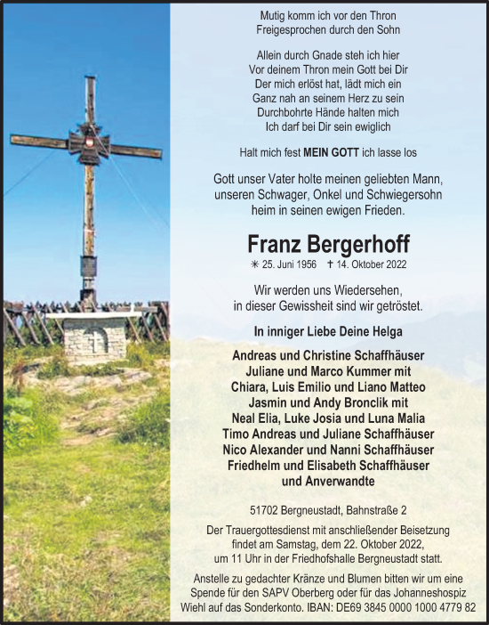 Anzeige von Franz Bergerhoff von Kölner Stadt-Anzeiger / Kölnische Rundschau / Express
