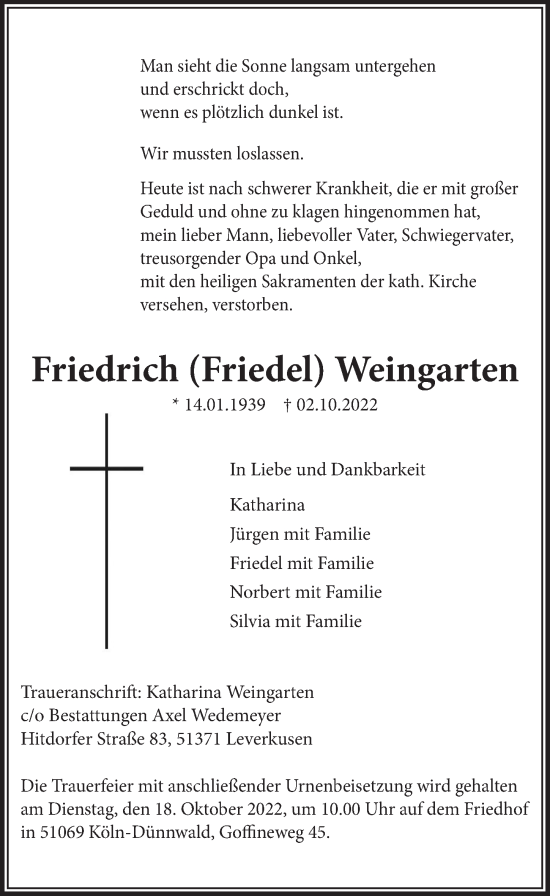 Anzeige von Friedrich  Weingarten von  Lokale Informationen 