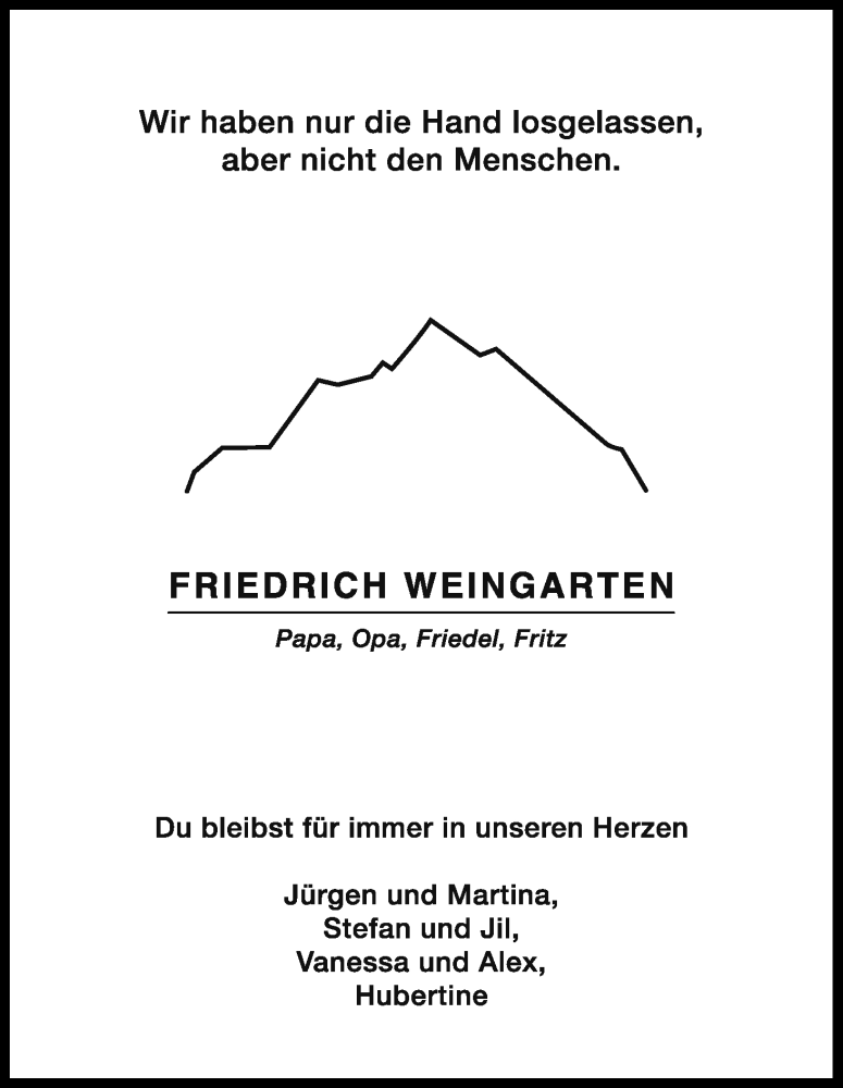  Traueranzeige für Friedrich  Weingarten vom 15.10.2022 aus Kölner Stadt-Anzeiger / Kölnische Rundschau / Express