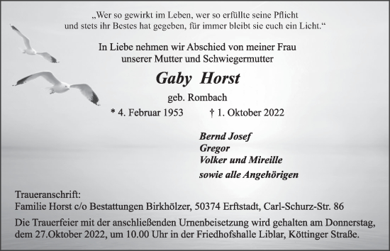 Anzeige von Gaby Horst von  Werbepost 