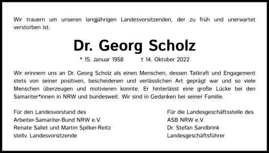 Anzeige von Georg Scholz von Kölner Stadt-Anzeiger / Kölnische Rundschau / Express