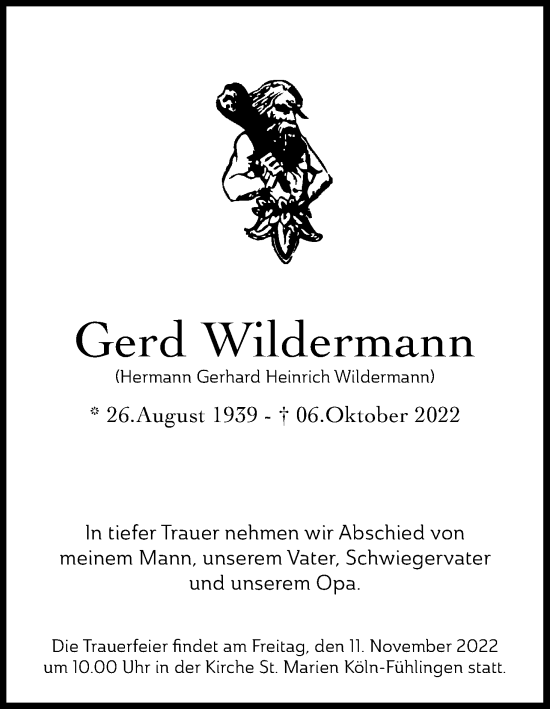 Anzeige von Gerd Wildermann von Kölner Stadt-Anzeiger / Kölnische Rundschau / Express