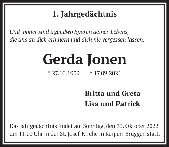 Anzeige von Gerda Ionen von  Werbepost 