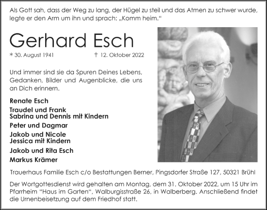 Anzeige von Gerhard Esch von  Schaufenster/Blickpunkt 