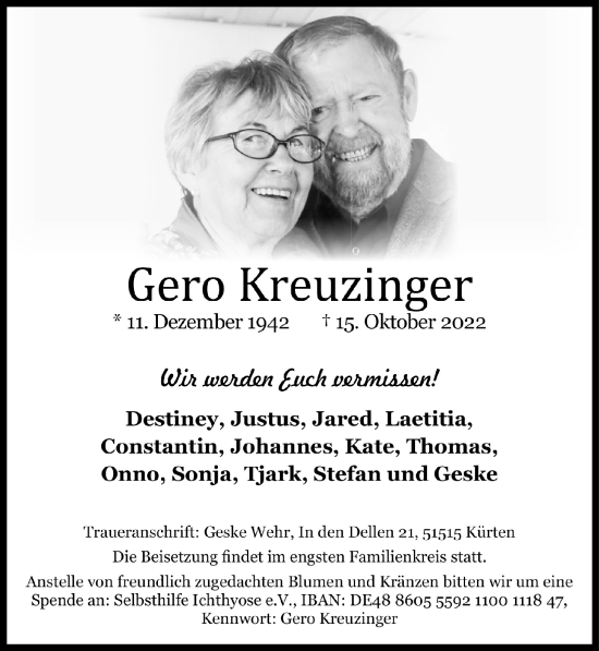 Anzeige von Gero Kreuzinger von  Bergisches Handelsblatt 