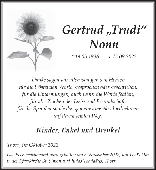 Anzeige von Gertrud Nonn von  Werbepost 