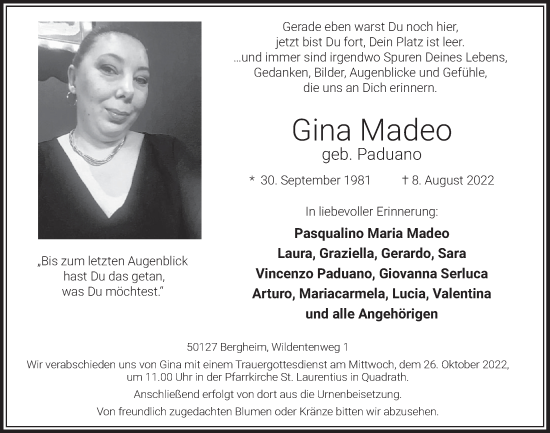 Anzeige von Gina Madeo von  Werbepost 