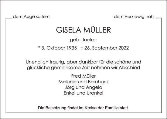 Anzeige von Gisela Müller von  Werbepost 