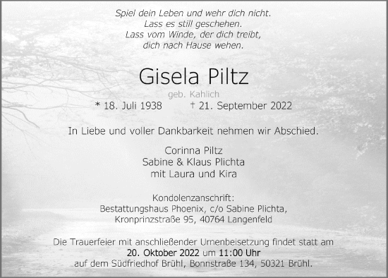Anzeige von Gisela Putz von  Schlossbote/Werbekurier 