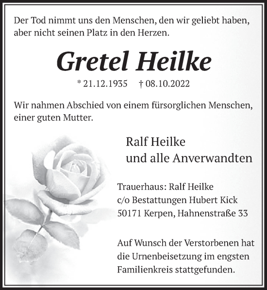 Anzeige von Gretel Heilke von  Werbepost 