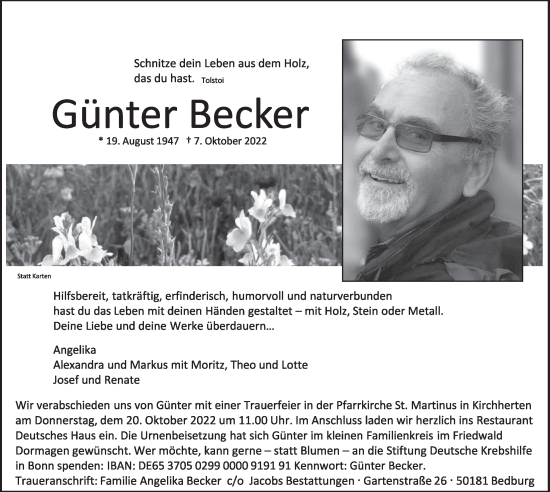 Anzeige von Günter Becker von  Werbepost 