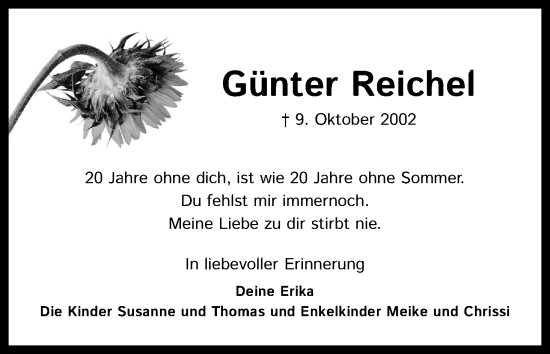 Anzeige von Günter Reichel von Kölner Stadt-Anzeiger / Kölnische Rundschau / Express