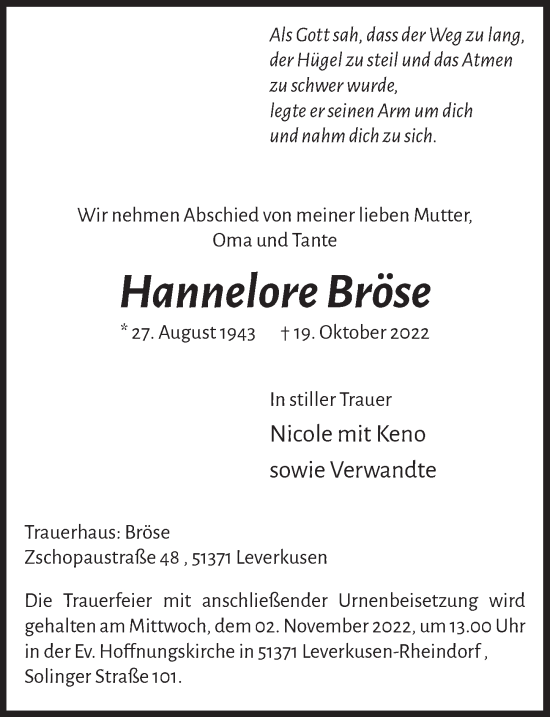 Anzeige von Hannelore Bröse von  Lokale Informationen 