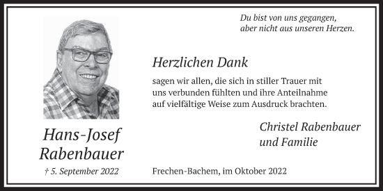 Anzeige von Hans-Josef Rabenbauer von  Wochenende 