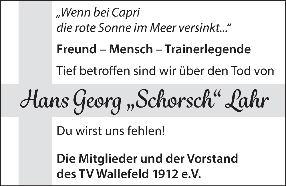  Traueranzeige für Hans Georg Lahr vom 21.10.2022 aus  Anzeigen Echo 