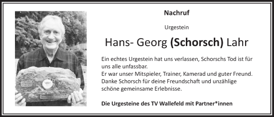Anzeige von Hans Georg Lahr von  Anzeigen Echo 