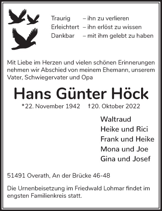 Anzeige von Hans Günter Höck von  Bergisches Handelsblatt 