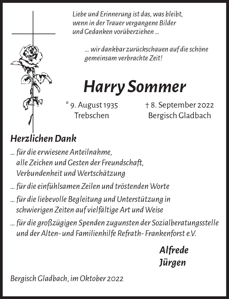  Traueranzeige für Harry Sommer vom 28.10.2022 aus  Bergisches Handelsblatt 