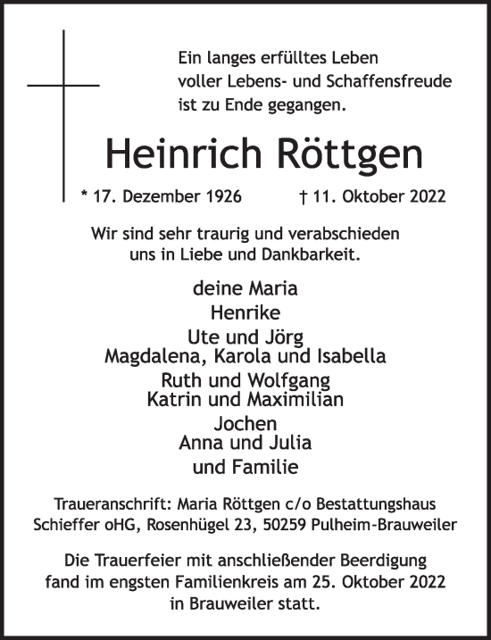 Anzeige von Heinrich Röttgen von  Wochenende 