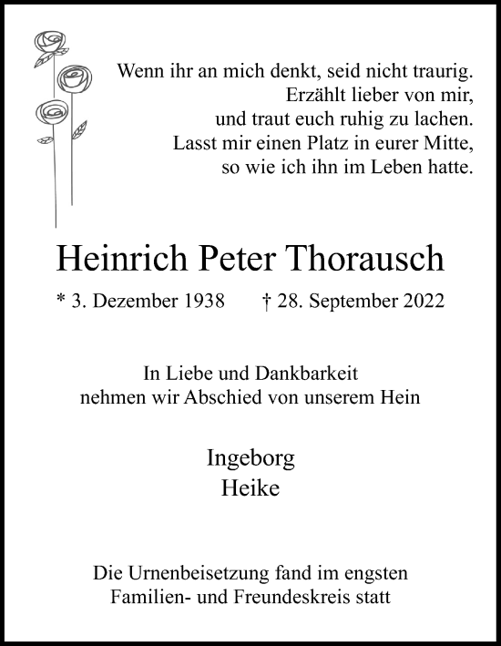 Anzeige von Heinrich Peter Thorausch von Kölner Stadt-Anzeiger / Kölnische Rundschau / Express