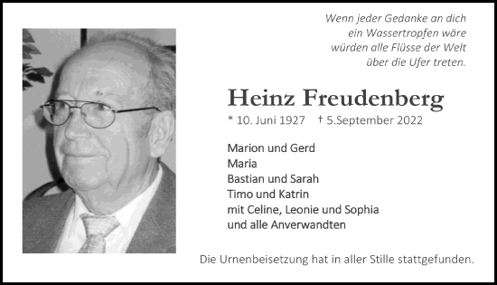 Anzeige von Heinz Freudenberg von  Bergisches Handelsblatt 