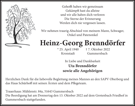 Anzeige von Heinz-Georg Brenndörfer von  Anzeigen Echo 