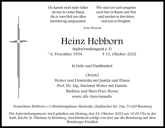 Anzeige von Heinz Hebborn von Kölner Stadt-Anzeiger / Kölnische Rundschau / Express