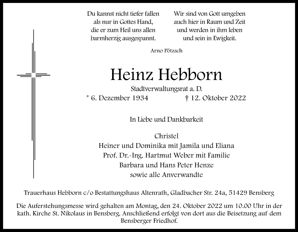  Traueranzeige für Heinz Hebborn vom 19.10.2022 aus Kölner Stadt-Anzeiger / Kölnische Rundschau / Express