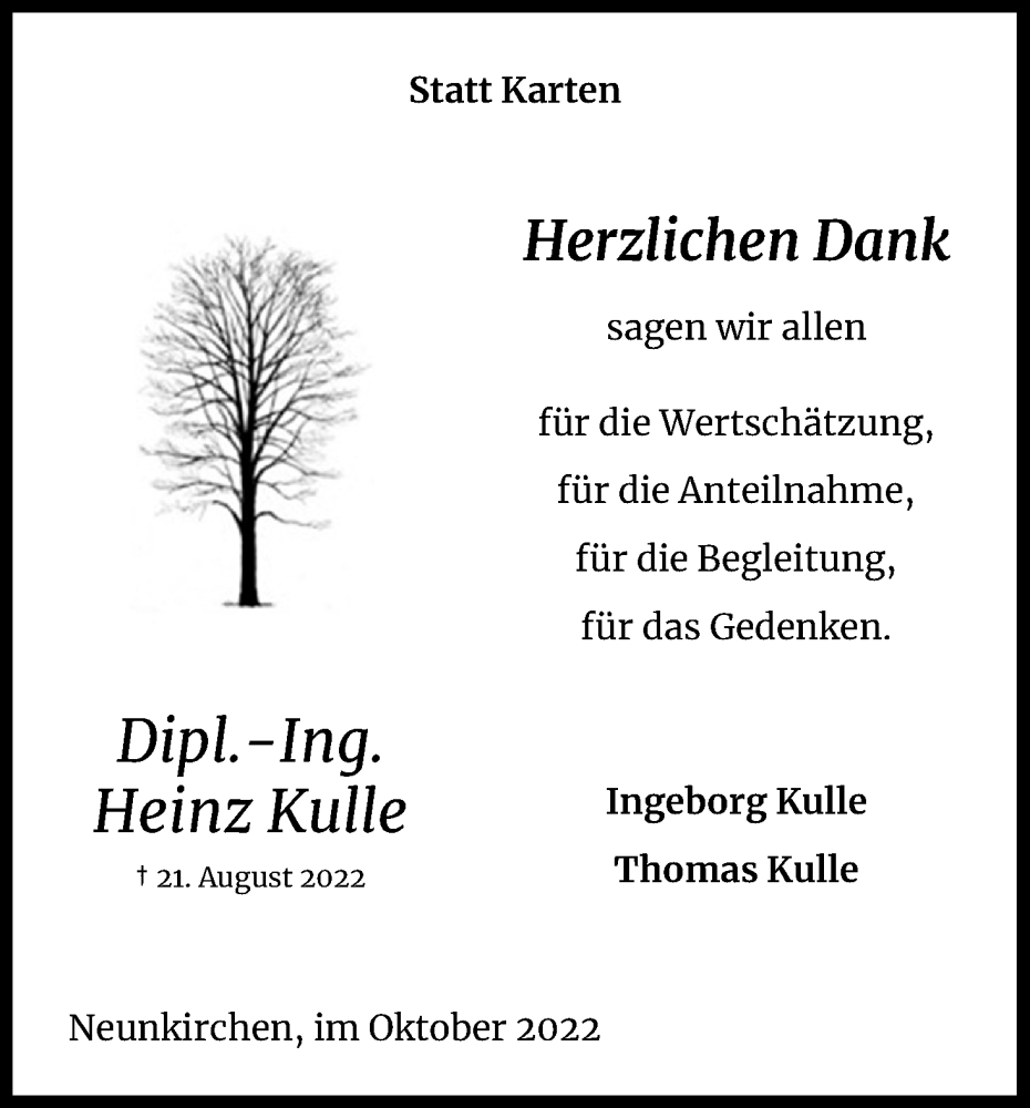  Traueranzeige für Heinz Kulle vom 01.10.2022 aus Kölner Stadt-Anzeiger / Kölnische Rundschau / Express