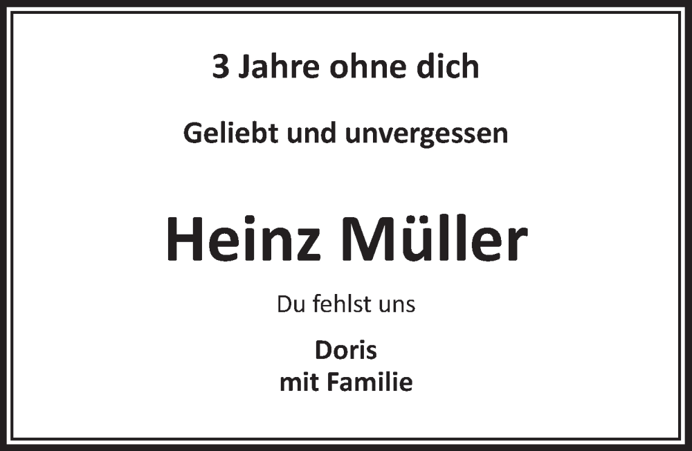  Traueranzeige für Heinz Müller vom 14.10.2022 aus  Schlossbote/Werbekurier 