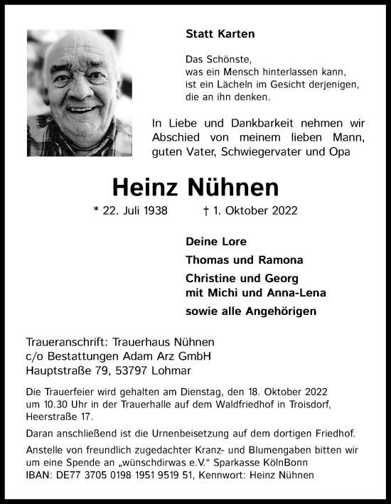 Anzeige von Heinz Nühnen von Kölner Stadt-Anzeiger / Kölnische Rundschau / Express