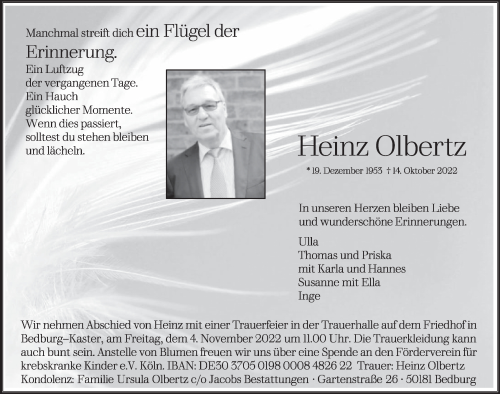  Traueranzeige für Heinz Olbertz vom 28.10.2022 aus  Werbepost 