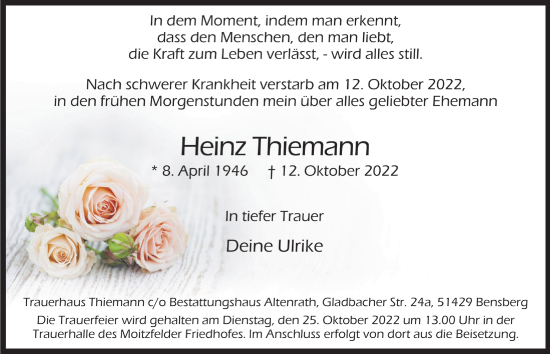Anzeige von Heinz Thiemann von  Bergisches Handelsblatt 