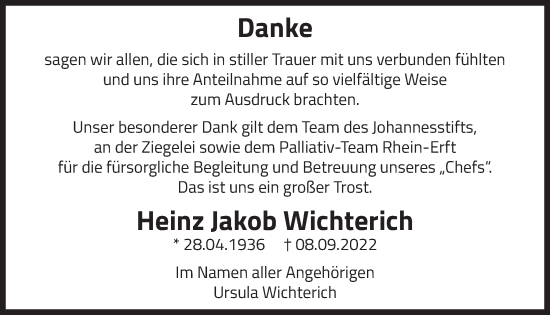 Anzeige von Heinz Jakob Wichterich von  Schlossbote/Werbekurier 