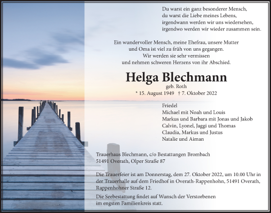 Anzeige von Helga Blechmann von  Bergisches Handelsblatt 