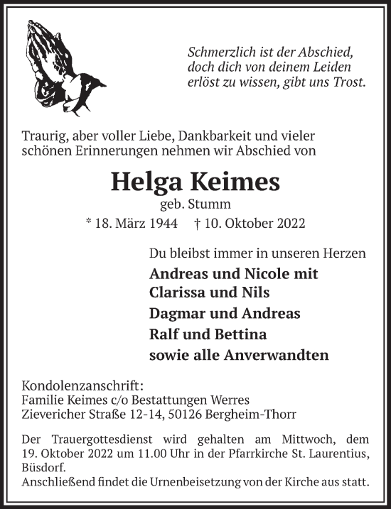 Anzeige von Helga Keimes von  Werbepost 