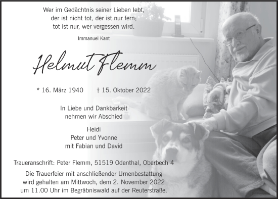Anzeige von Helmut Flemm von  Bergisches Handelsblatt 