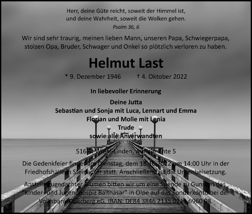  Traueranzeige für Helmut Last vom 08.10.2022 aus Kölner Stadt-Anzeiger / Kölnische Rundschau / Express