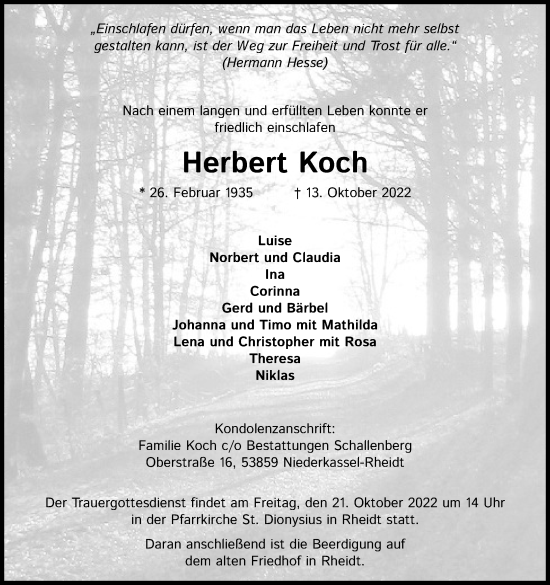 Anzeige von Herbert Koch von Kölner Stadt-Anzeiger / Kölnische Rundschau / Express