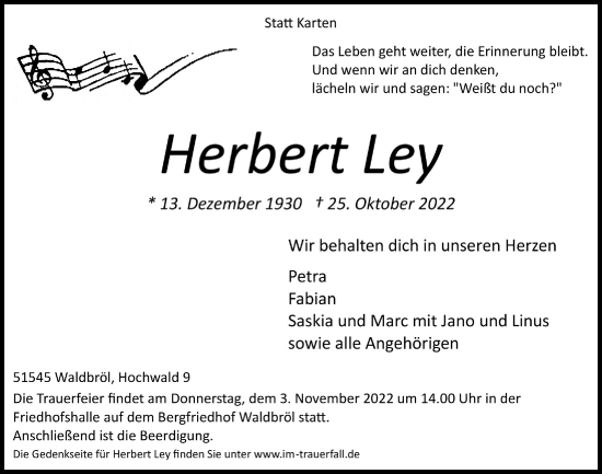 Anzeige von Herbert Ley von  Lokalanzeiger 