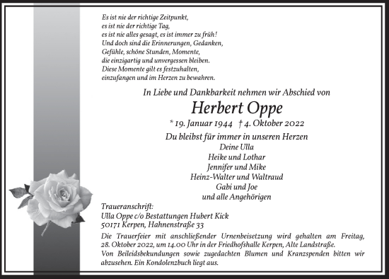 Anzeige von Herbert Oppe von  Werbepost 