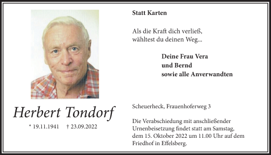 Anzeige von Herbert Tondorf von  Blickpunkt Euskirchen 