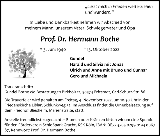 Anzeige von Hermann Bothe von Kölner Stadt-Anzeiger / Kölnische Rundschau / Express