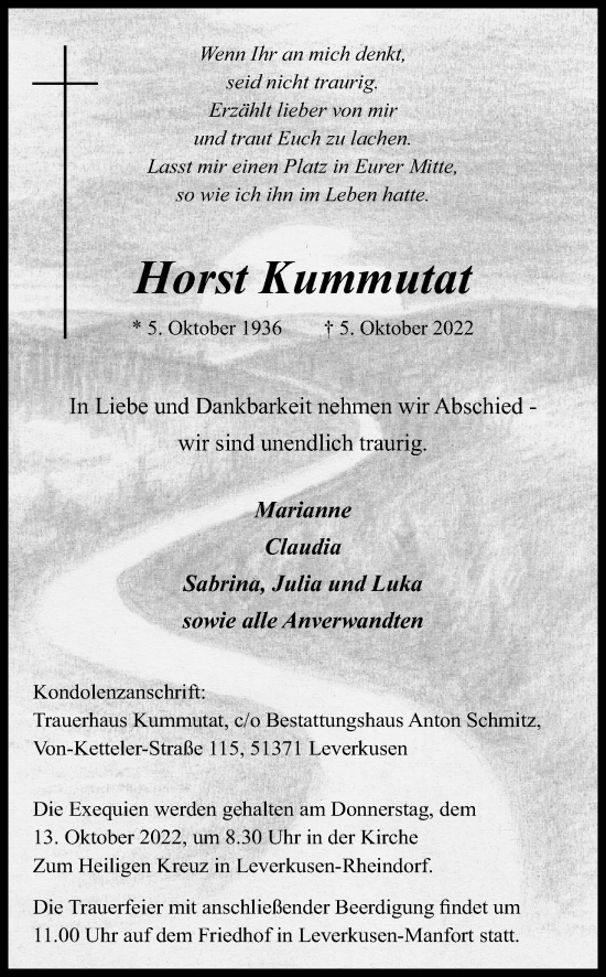 Anzeige von Horst Kummutat von Kölner Stadt-Anzeiger / Kölnische Rundschau / Express